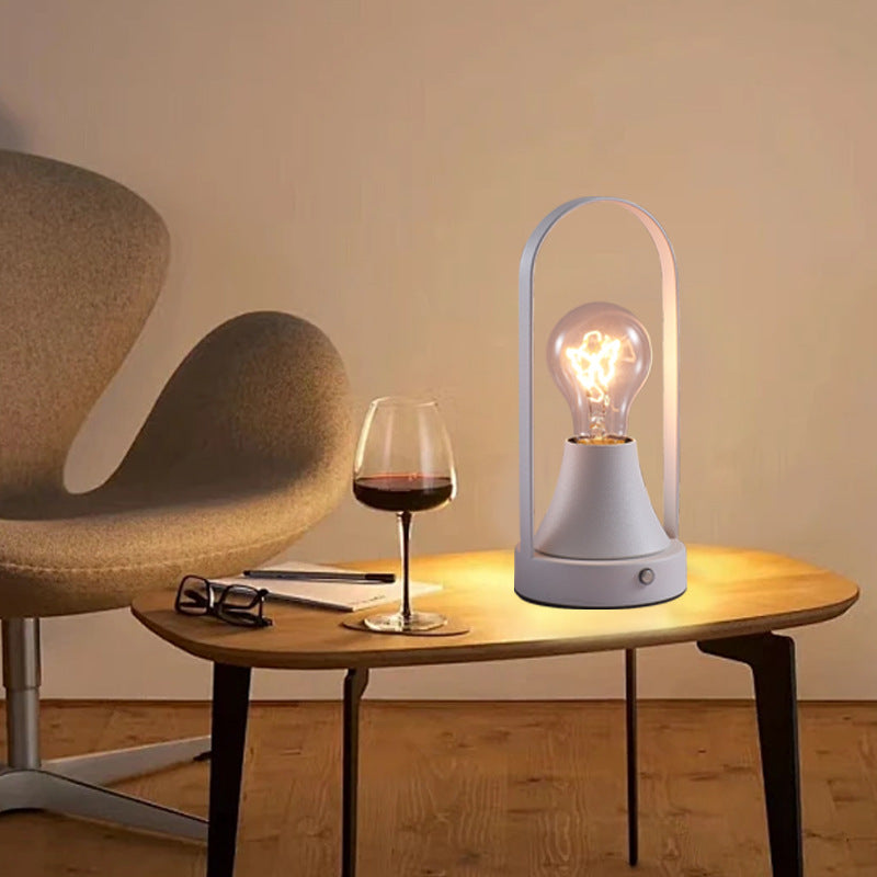 Contemporary Retro Rechargeable USB Iron Aluminum Bulb Portable 1-Light Table Lamp Night Light For Bedside