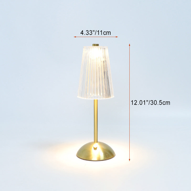 Contemporary Retro Rechargeable Iron PS Conic Cylinder Skirt Striped LED Table Lamp For Bedside