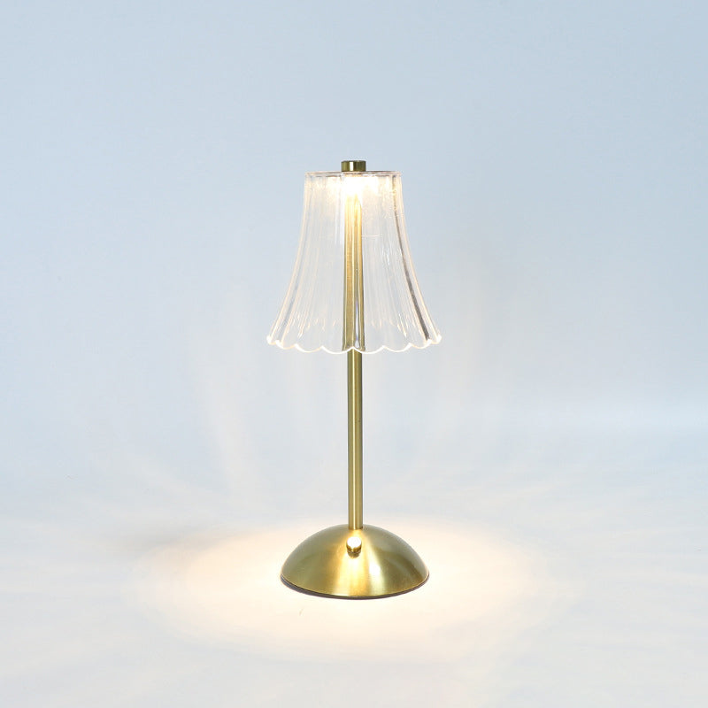 Contemporary Retro Rechargeable Iron PS Conic Cylinder Skirt Striped LED Table Lamp For Bedside