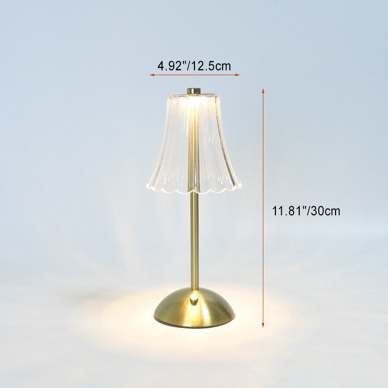 Contemporary Retro Rechargeable Iron PS Conic Cylinder Skirt Striped LED Table Lamp For Bedside