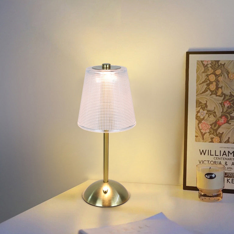 Contemporary Retro Rechargeable Iron PS Conic Cylinder Skirt Striped LED Table Lamp For Bedside