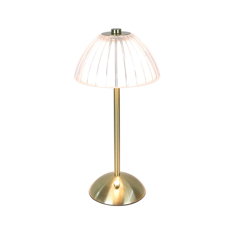 Contemporary Retro Rechargeable Iron PS Conic Cylinder Skirt Striped LED Table Lamp For Bedside
