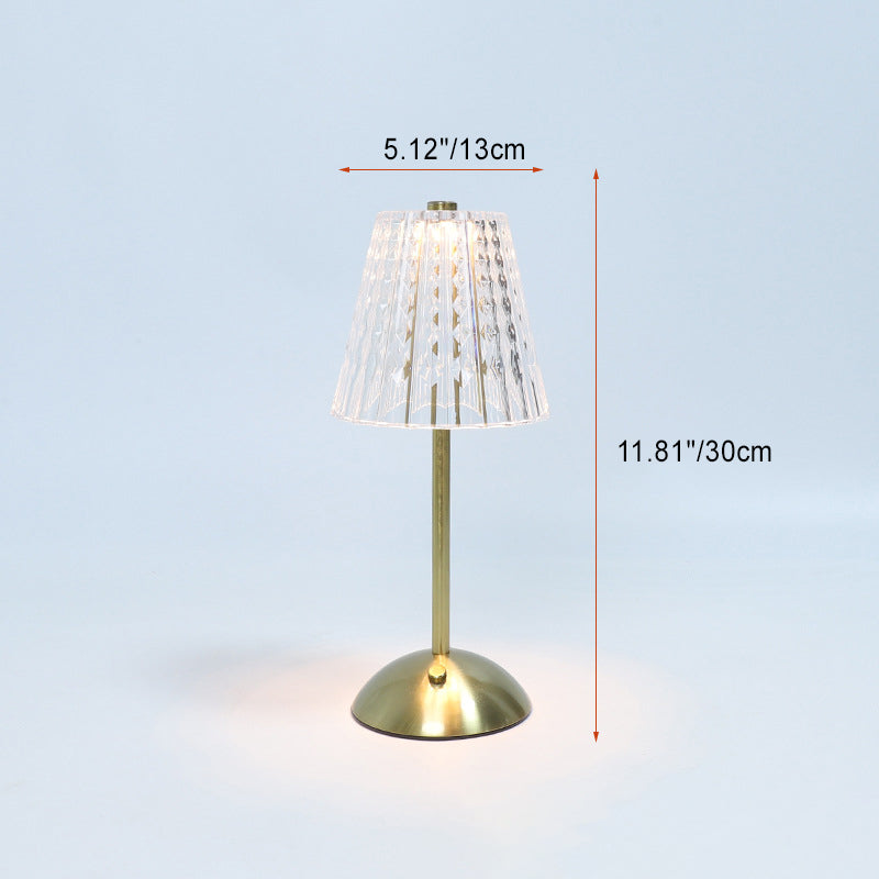 Contemporary Retro Rechargeable Iron PS Conic Cylinder Skirt Striped LED Table Lamp For Bedside