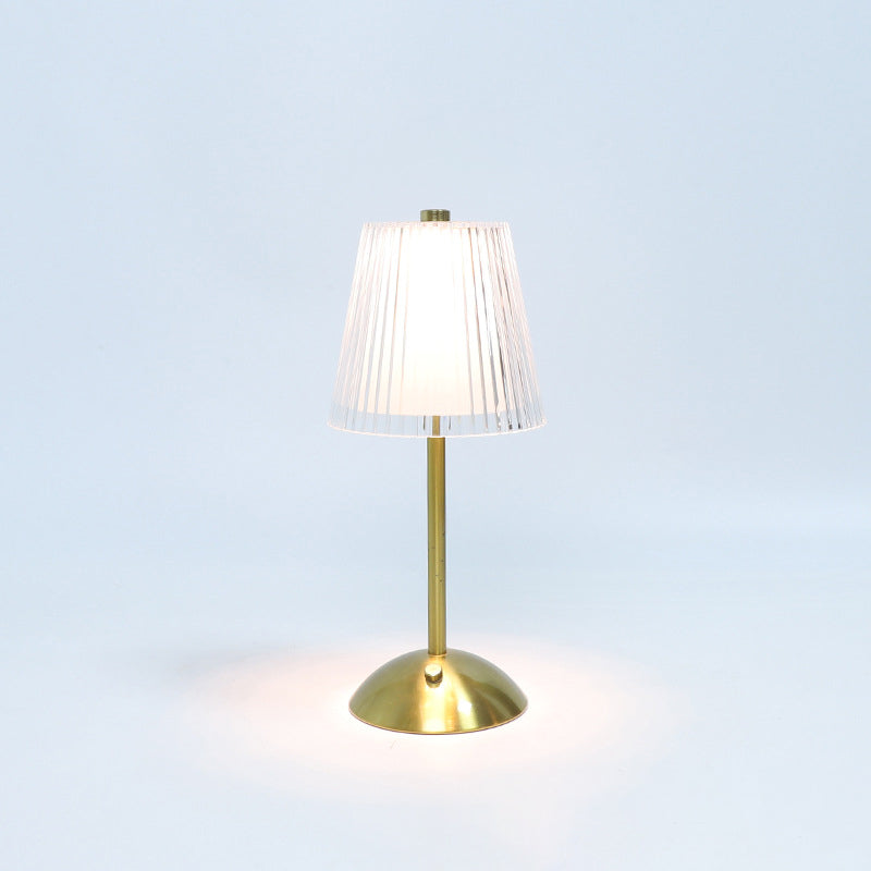 Contemporary Retro Rechargeable Iron PS Conic Cylinder Skirt Striped LED Table Lamp For Bedside