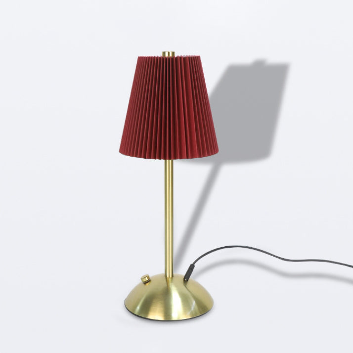 Contemporary Scandinavian Rechargeable Fabric Iron Pleated Cylinder LED Table Lamp For Bedside