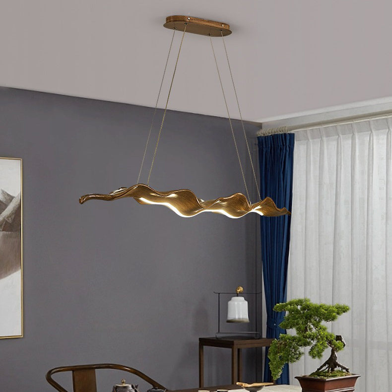 ثريات LED يابانية تقليدية مصنوعة من الألياف الزجاجية والسيليكا والحديد المموج والخشب المقلد وإضاءة الجزيرة لغرفة الطعام