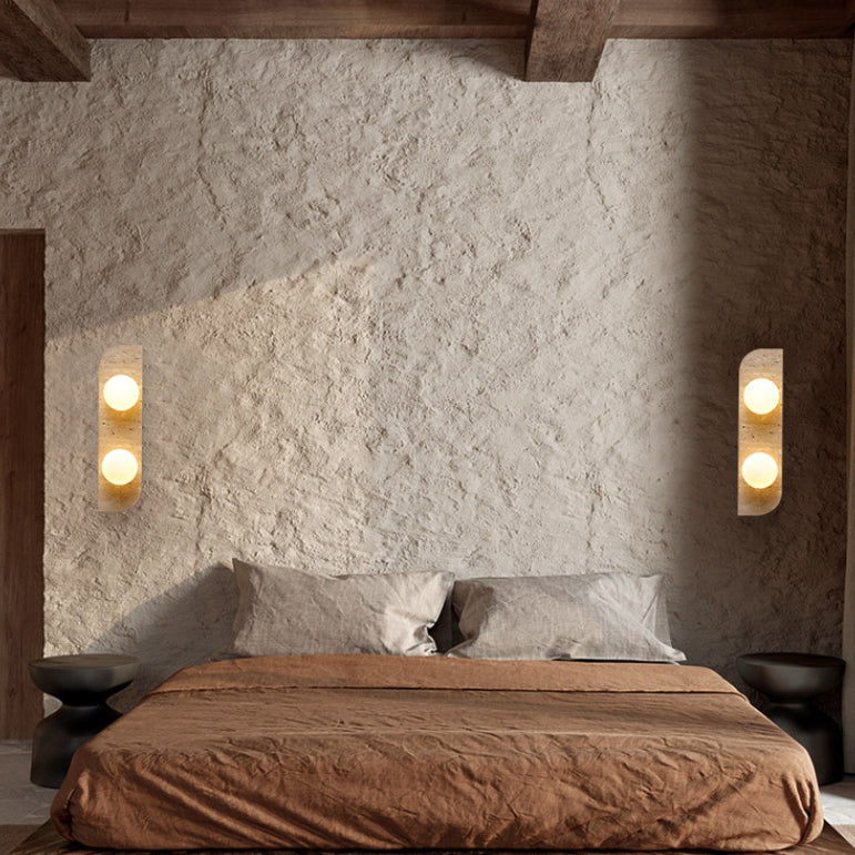 Contemporary Nordic Travertine Glass Strip Ball 1/2/3 Light Wall Sconce Lamp For Hallway