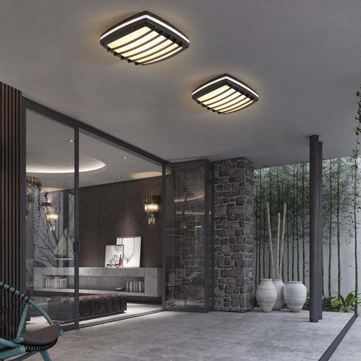 Modern Simplicity Waterproof Aluminum Acrylic Square Line LED Outdoor Flush Mount Ceiling Light For Outdoor Patio