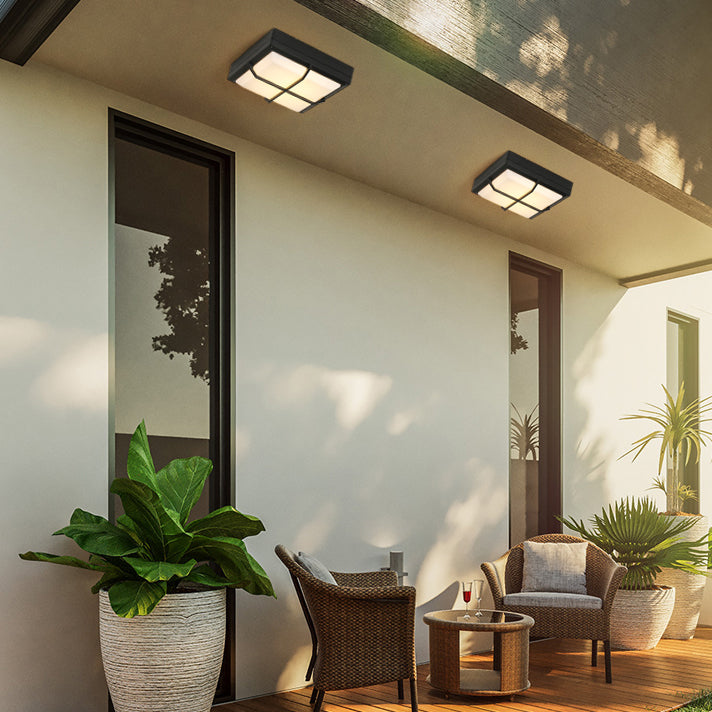 Modern Simplicity Waterproof Aluminum Acrylic Square Line LED Outdoor Flush Mount Ceiling Light For Outdoor Patio