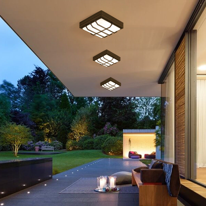 Modern Simplicity Waterproof Aluminum Acrylic Square Line LED Outdoor Flush Mount Ceiling Light For Outdoor Patio