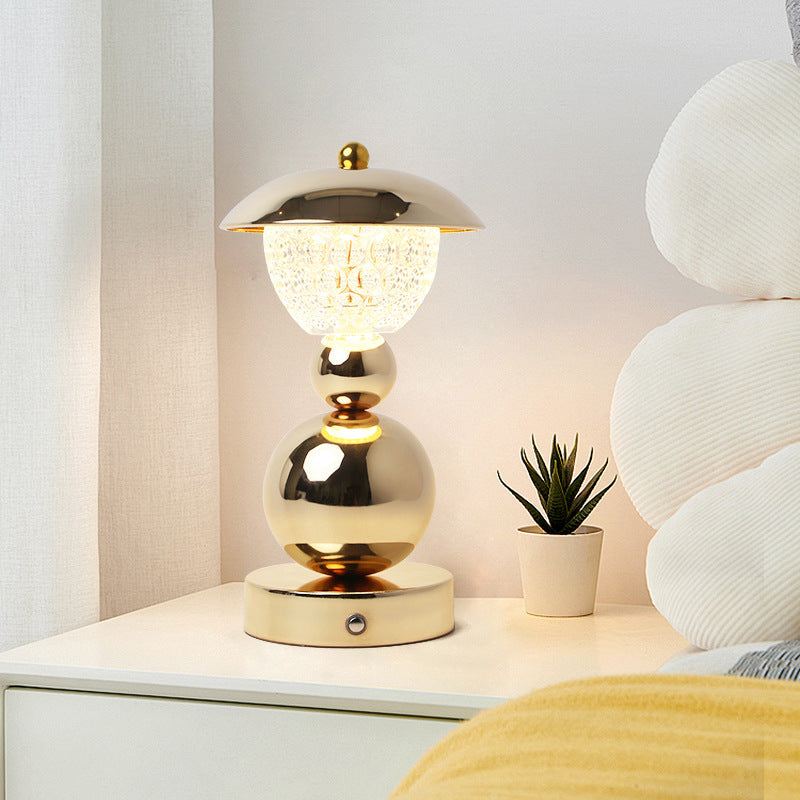 Modern Luxury Rechargeable Iron Crystal Glass Ball Column LED Table Lamp For Bedroom