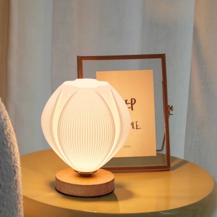 Contemporary Nordic Wood PLA ABS Bud Tulip Mango Striped 1-Light Table Lamp Night Light For Bedside