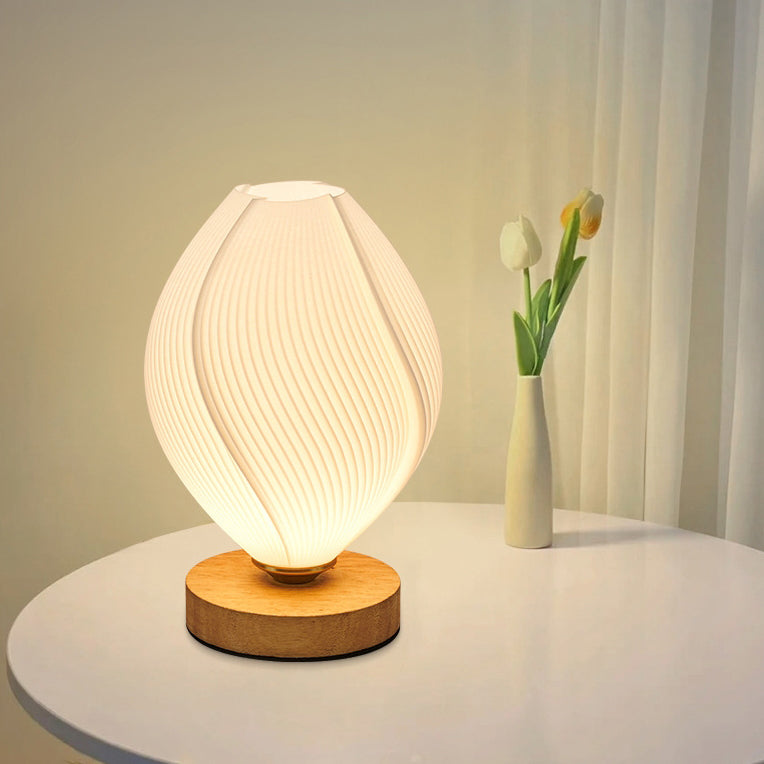 Contemporary Nordic Wood PLA ABS Bud Tulip Mango Striped 1-Light Table Lamp Night Light For Bedside