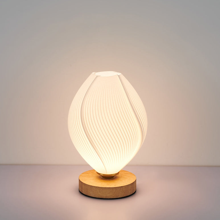 Contemporary Nordic Wood PLA ABS Bud Tulip Mango Striped 1-Light Table Lamp Night Light For Bedside