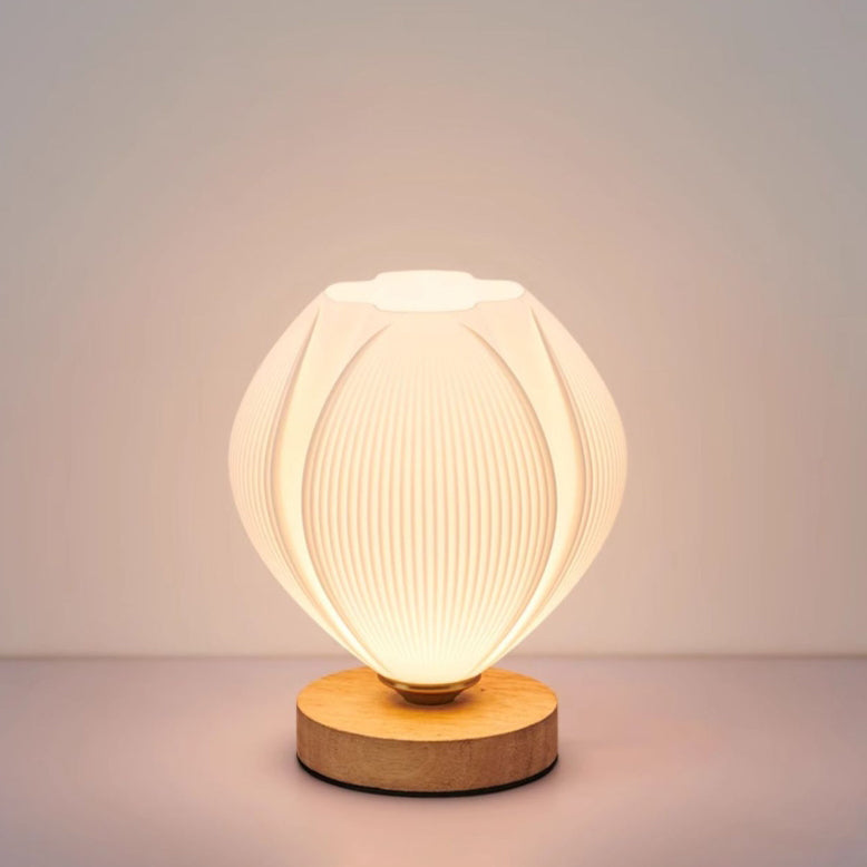 Contemporary Nordic Wood PLA ABS Bud Tulip Mango Striped 1-Light Table Lamp Night Light For Bedside