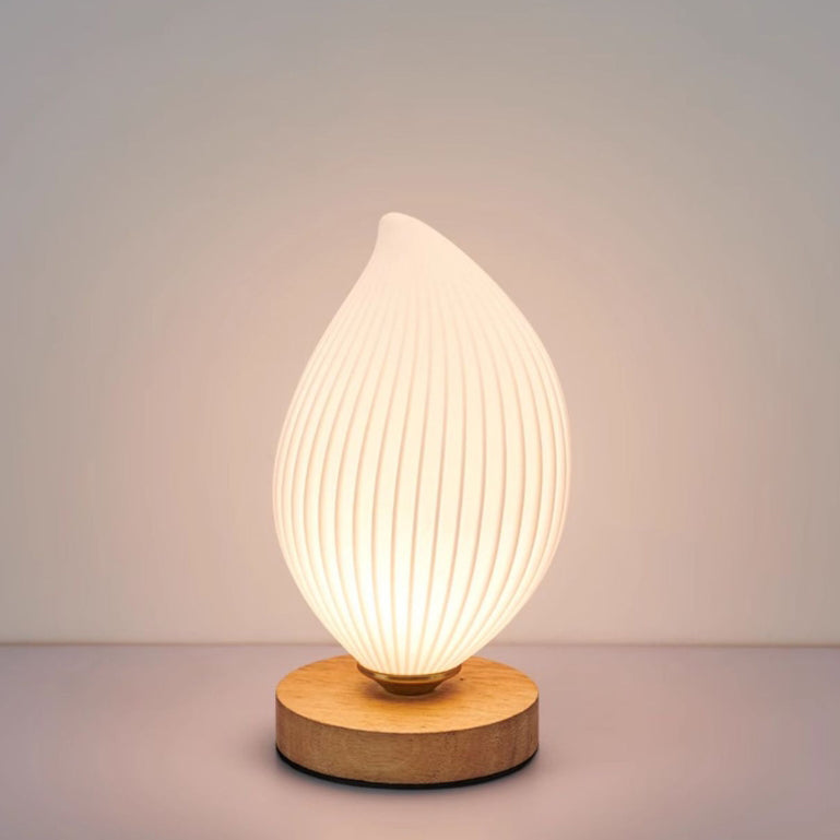 Contemporary Nordic Wood PLA ABS Bud Tulip Mango Striped 1-Light Table Lamp Night Light For Bedside