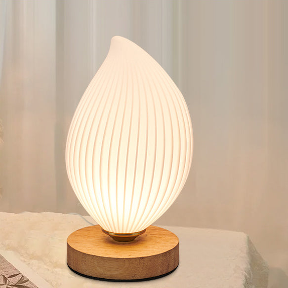 Contemporary Nordic Wood PLA ABS Bud Tulip Mango Striped 1-Light Table Lamp Night Light For Bedside