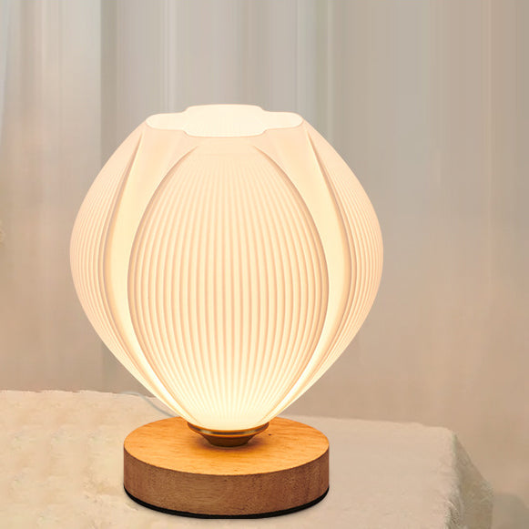 Contemporary Nordic Wood PLA ABS Bud Tulip Mango Striped 1-Light Table Lamp Night Light For Bedside