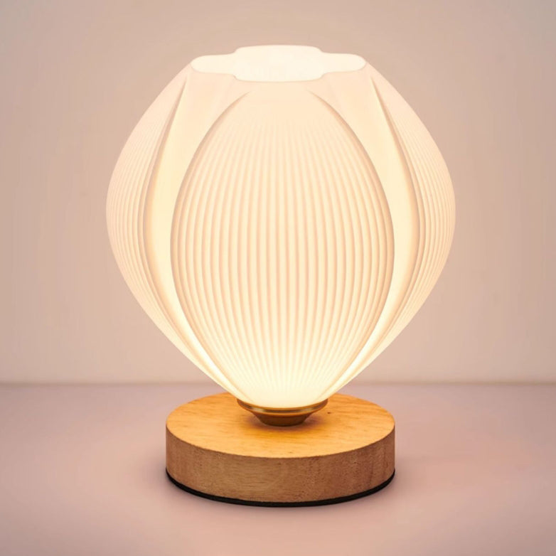 Contemporary Nordic Wood PLA ABS Bud Tulip Mango Striped 1-Light Table Lamp Night Light For Bedside