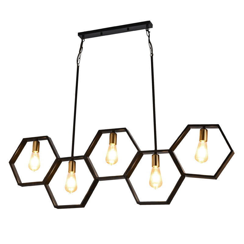 Contemporary Industrial Iron Twine Hexagon 5-Light Chandeliers For Dining Room