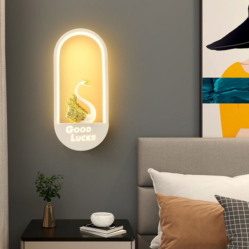 Contemporary Nordic Iron PVC Elliptical Perfume Swan LED Wall Sconce Lamp For Bedside