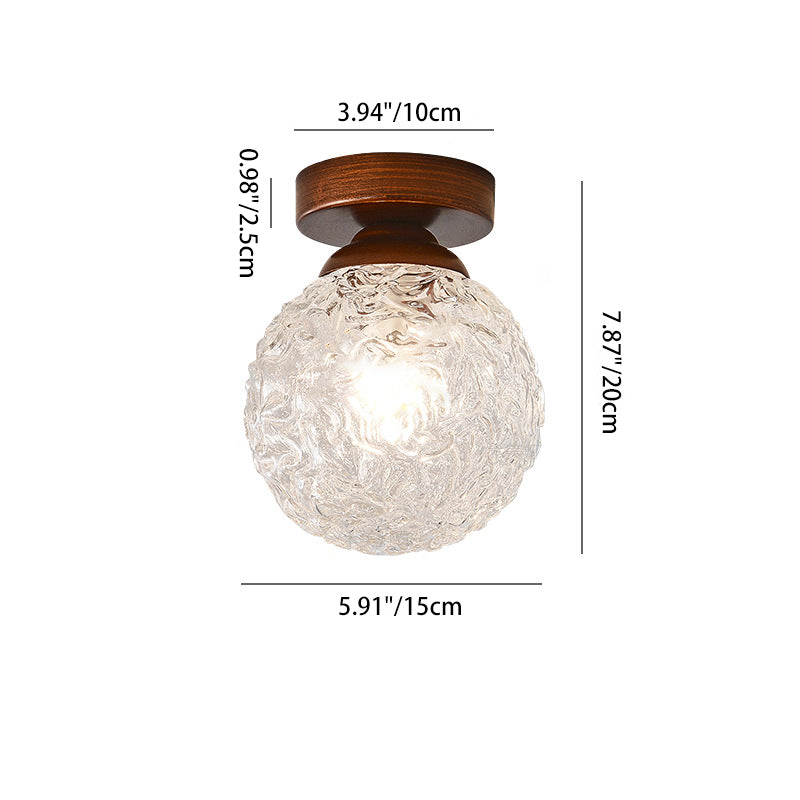 Contemporary Retro Hardware Glass Ball Ice Crack 1-Light Semi-Flush Mount Ceiling Light For Hallway