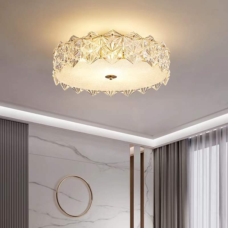 Contemporary Luxury Glass Aluminum Iron Round Frosted Snowflake 5/6/8 Light Semi-Flush Mount Ceiling Light For Bedroom