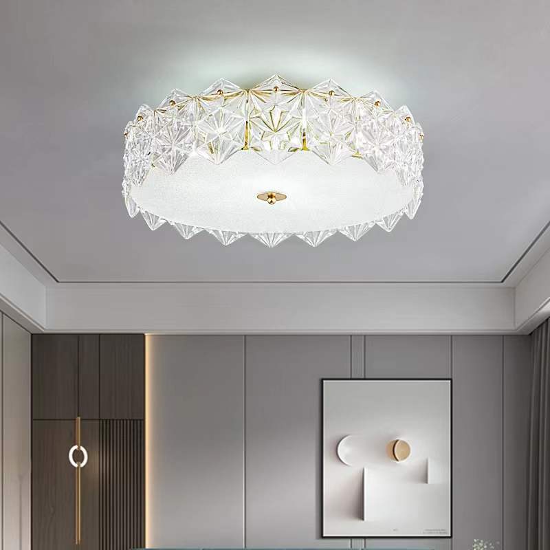 Contemporary Luxury Glass Aluminum Iron Round Frosted Snowflake 5/6/8 Light Semi-Flush Mount Ceiling Light For Bedroom