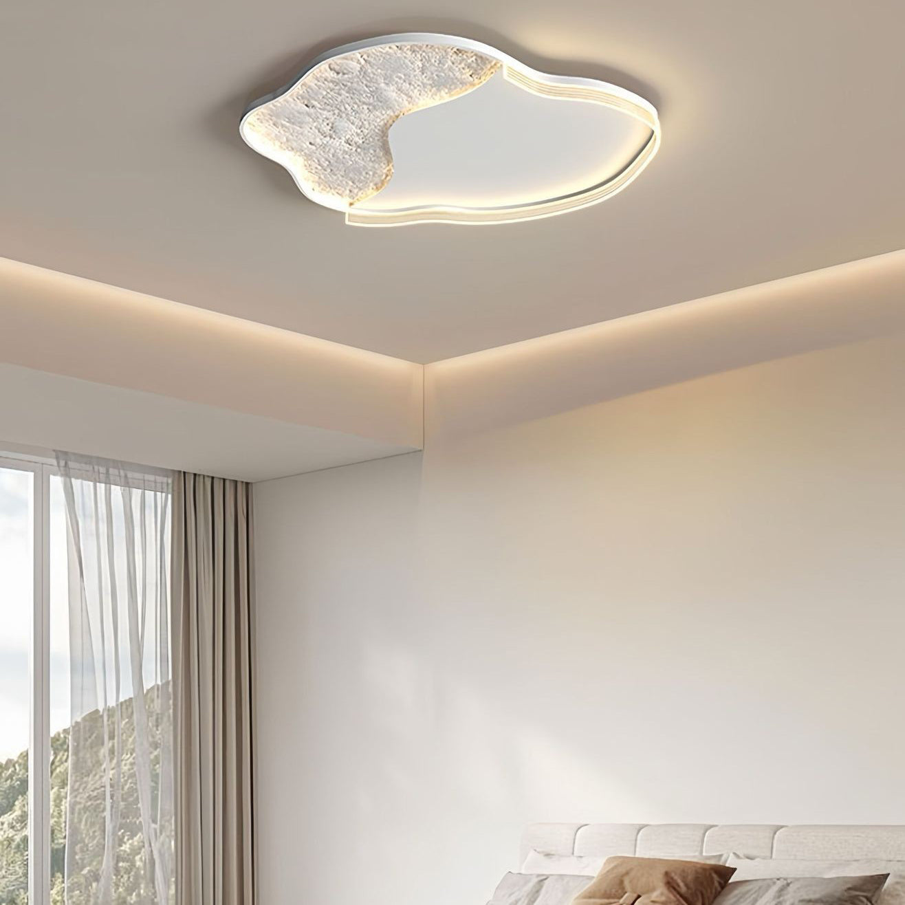 Contemporary Scandinavian Iron Acrylic Round Cloud Heart Moon LED Flush Mount Ceiling Light For Bedroom