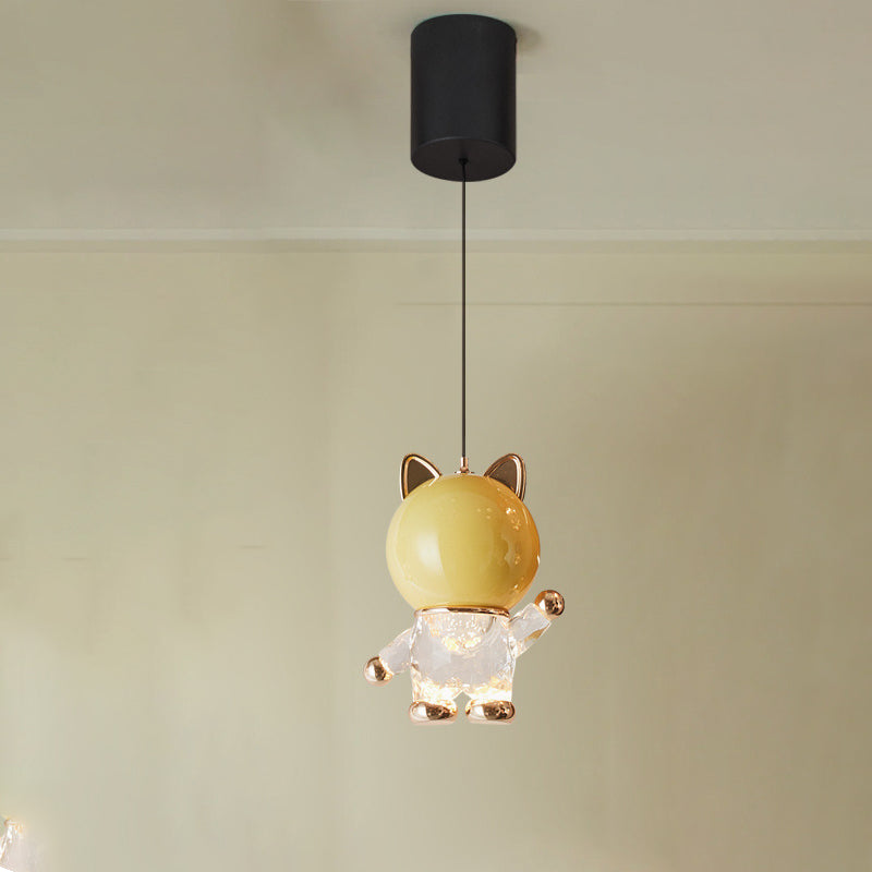 Contemporary Creative Kids Cartoon Cat Liftable Zinc Alloy Iron Acrylic LED Pendant Light For Bedside