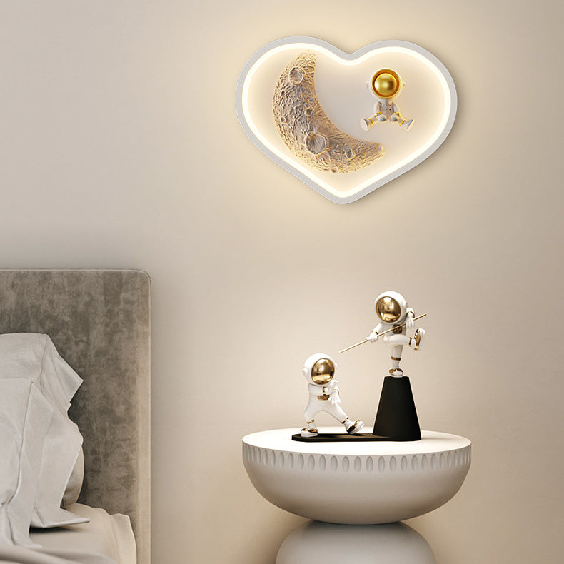 Contemporary Nordic Iron Acrylic Resin Kids Moon Astronaut Round Cloud Heart LED Wall Sconce Lamp For Bedside