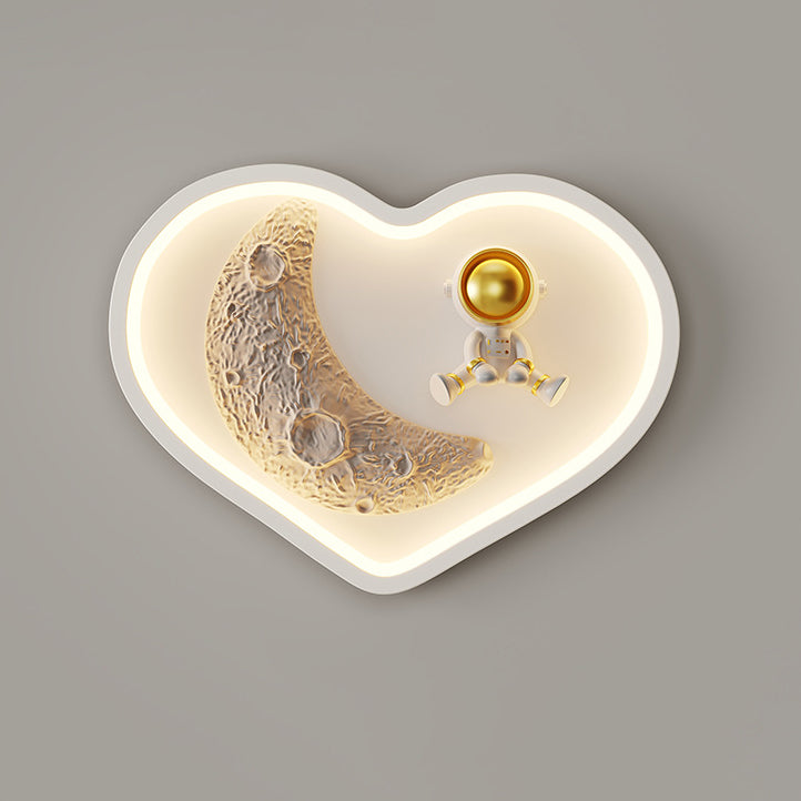 Contemporary Nordic Iron Acrylic Resin Kids Moon Astronaut Round Cloud Heart LED Wall Sconce Lamp For Bedside
