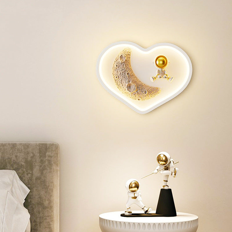 Contemporary Nordic Iron Acrylic Resin Kids Moon Astronaut Round Cloud Heart LED Wall Sconce Lamp For Bedside