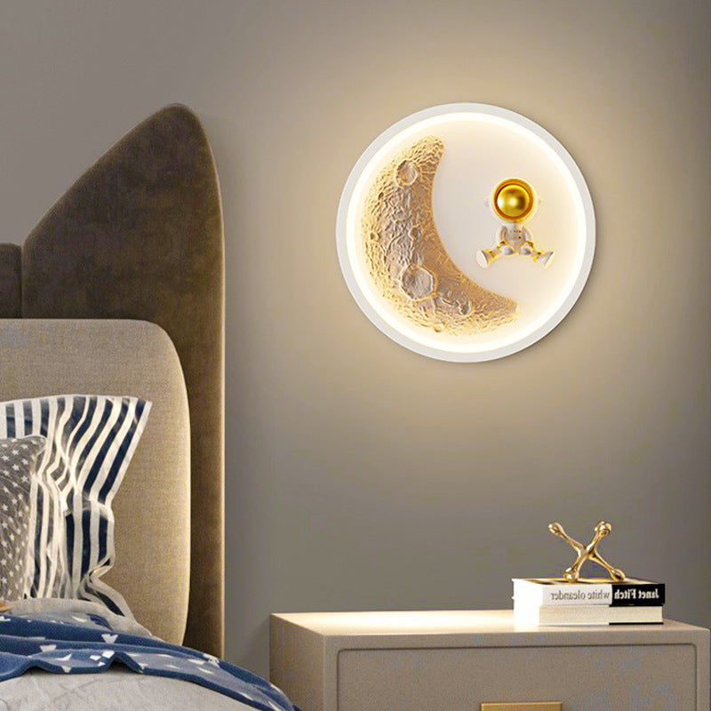 Contemporary Nordic Iron Acrylic Resin Kids Moon Astronaut Round Cloud Heart LED Wall Sconce Lamp For Bedside