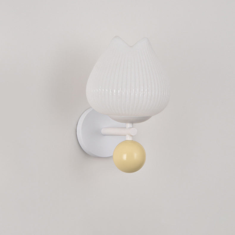 Contemporary Nordic Iron PE Orchid Striped Ball 1-Light Wall Sconce Lamp For Bedside
