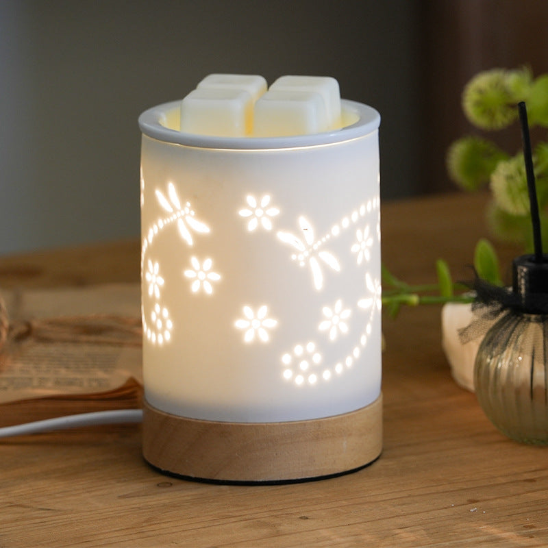 Contemporary Nordic Ceramic Wood Letter Butterfly Hollowed Cylinder 1-Light Melting Wax Table Lamp For Bedside