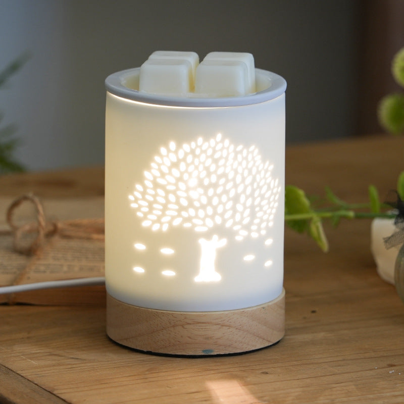 Contemporary Nordic Ceramic Wood Letter Butterfly Hollowed Cylinder 1-Light Melting Wax Table Lamp For Bedside