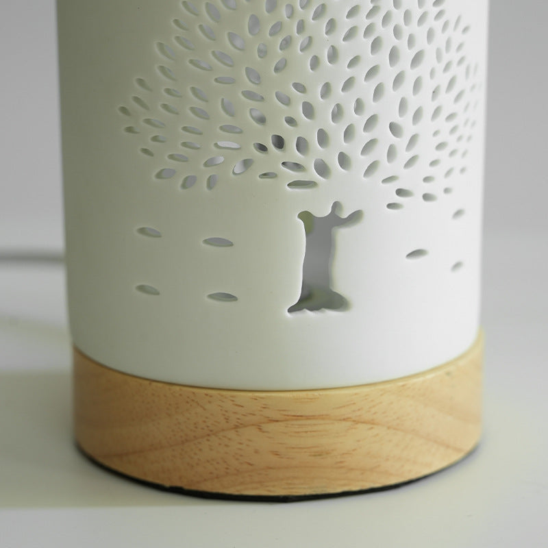 Contemporary Nordic Ceramic Wood Letter Butterfly Hollowed Cylinder 1-Light Melting Wax Table Lamp For Bedside