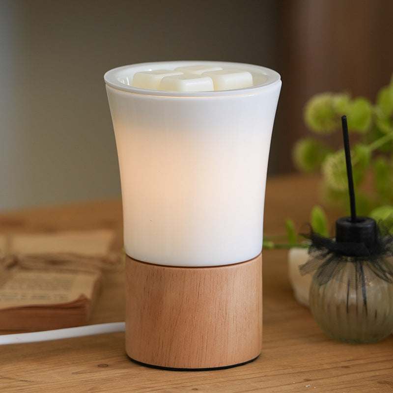 Modern Simplicity Ceramic Wood Cylinder Striped 1-Light Melting Wax Table Lamp Night Light For Bedside