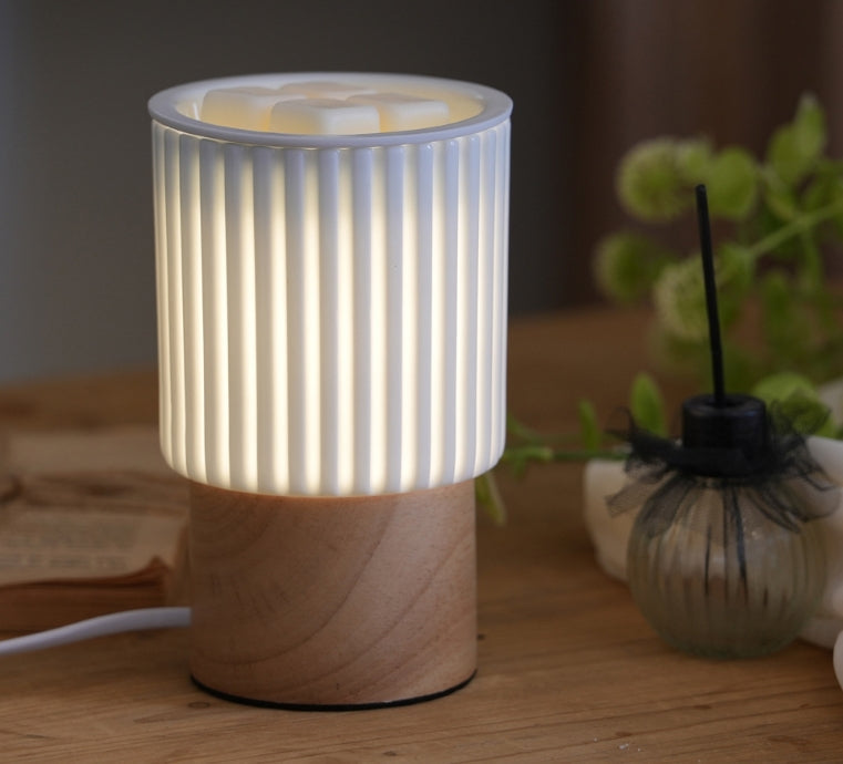 Modern Simplicity Ceramic Wood Cylinder Striped 1-Light Melting Wax Table Lamp Night Light For Bedside