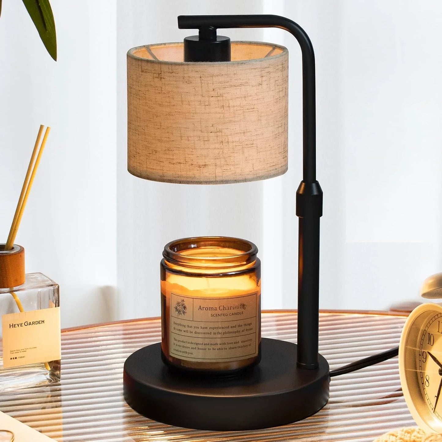 Modern Simplicity Cylinder Liftable Iron Fabric 1-Light Melting Wax Table Lamp For Bedroom