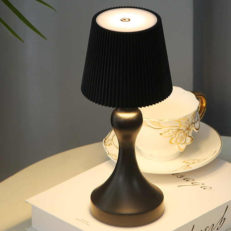 Contemporary Retro Rechargeable Iron ABS Striped Column LED Table Lamp Night Light For Bedside