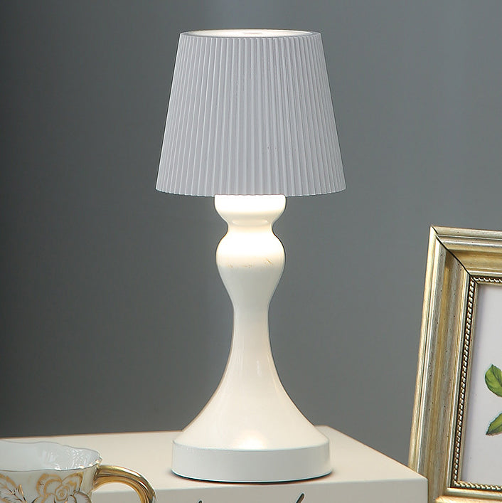Contemporary Retro Rechargeable Iron ABS Striped Column LED Table Lamp Night Light For Bedside