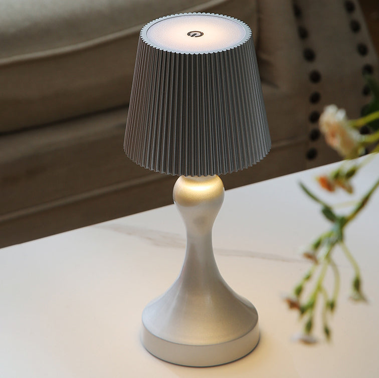 Contemporary Retro Rechargeable Iron ABS Striped Column LED Table Lamp Night Light For Bedside
