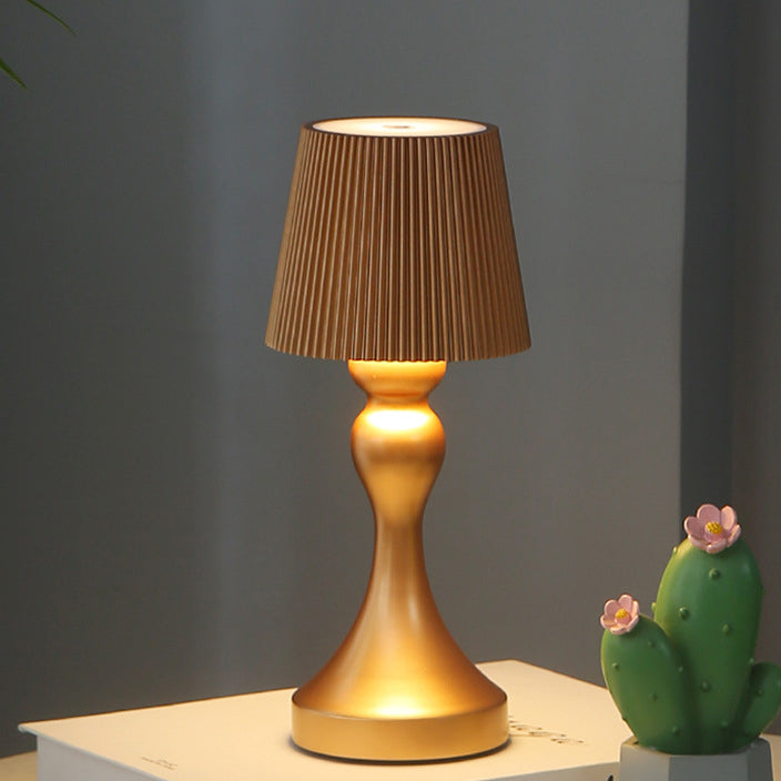 Contemporary Retro Rechargeable Iron ABS Striped Column LED Table Lamp Night Light For Bedside