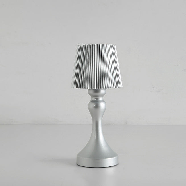 Contemporary Retro Rechargeable Iron ABS Striped Column LED Table Lamp Night Light For Bedside