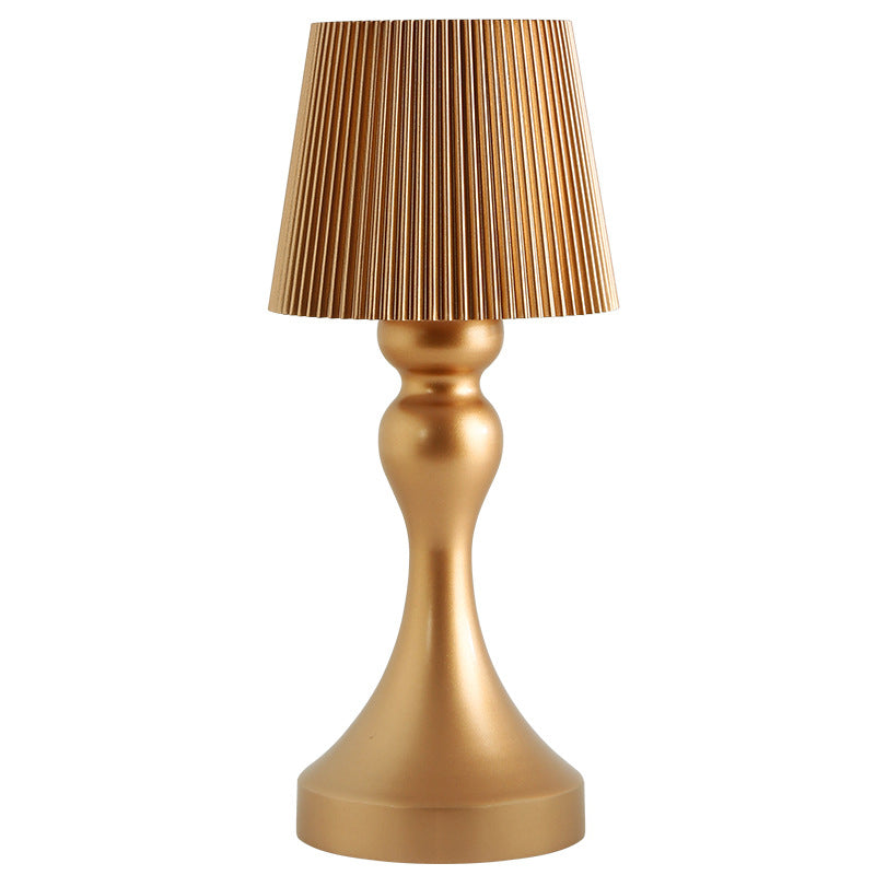 Contemporary Retro Rechargeable Iron ABS Striped Column LED Table Lamp Night Light For Bedside