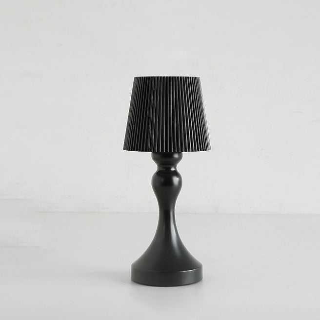 Contemporary Retro Rechargeable Iron ABS Striped Column LED Table Lamp Night Light For Bedside