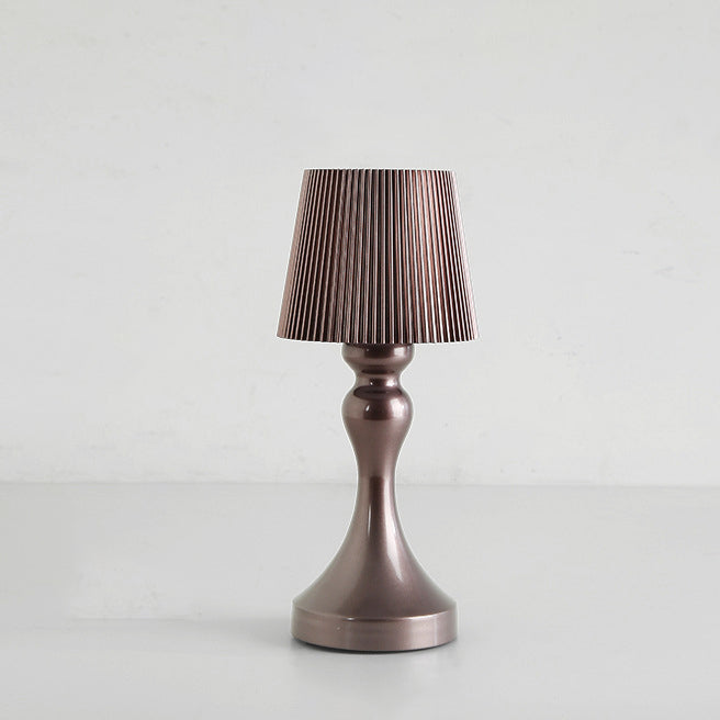 Contemporary Retro Rechargeable Iron ABS Striped Column LED Table Lamp Night Light For Bedside