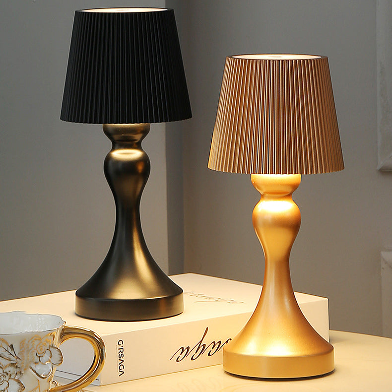 Contemporary Retro Rechargeable Iron ABS Striped Column LED Table Lamp Night Light For Bedside